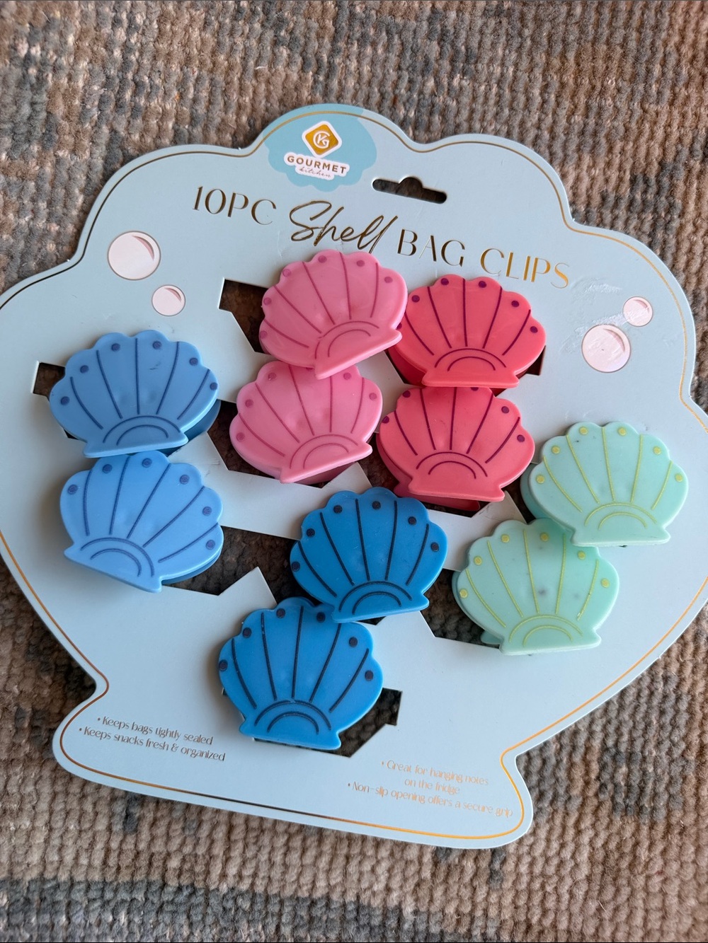 Shell Bag Clips - Blue, Pink, Mint (10-Pack)